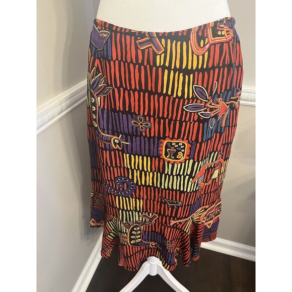 Chico's Dresses & Skirts - Chicos Flowy African Aztec Native Boho Pleat Skirt Cuban Dance Animals Size L